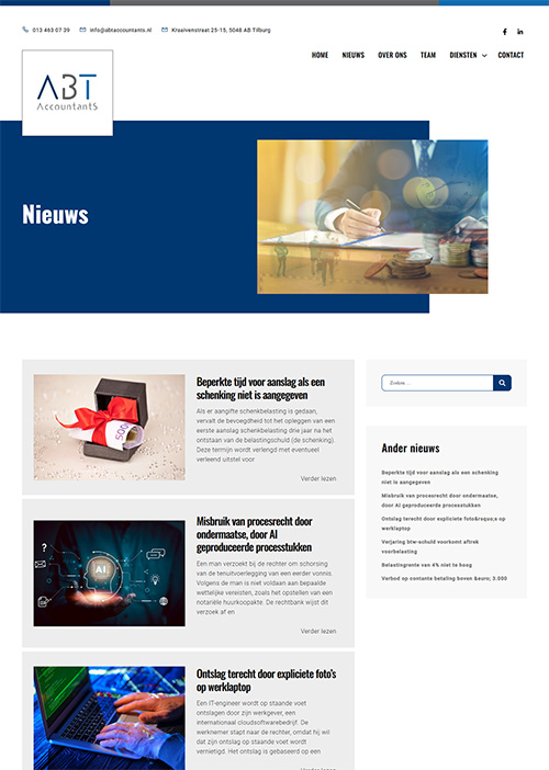 Nieuws pagina met nieuwsberichten van ABT Accountants