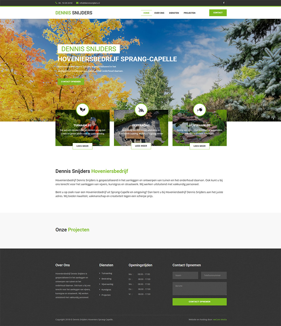 Homepage van Dennis Snijders Hoveniers op de desktop