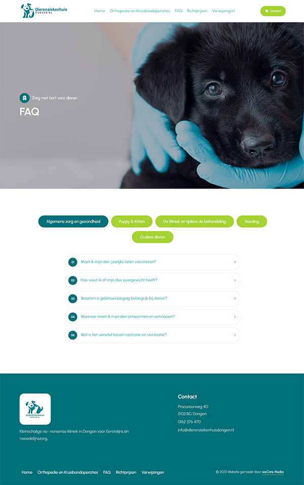 FAQ section van Dierenziekenhuis Dongen