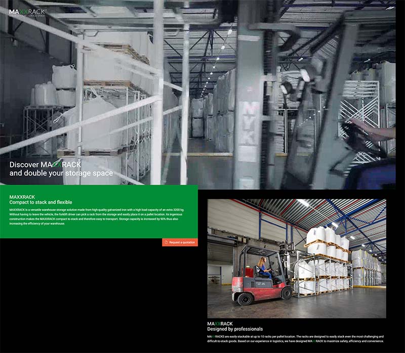 Desktop weergave van de homepage van Maxxrack