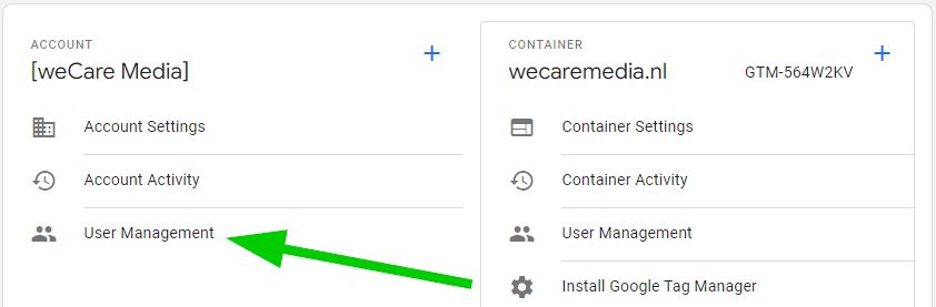 Gebruiker toevoegen aan Tag Manager Account stap 1