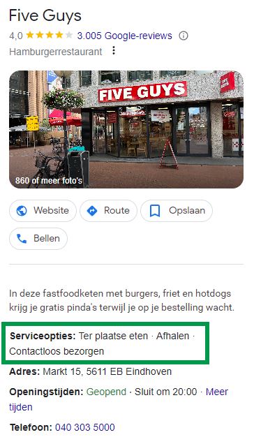 Google mijn bedrijf serviceopties