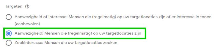 Google Ads extra locatie opties