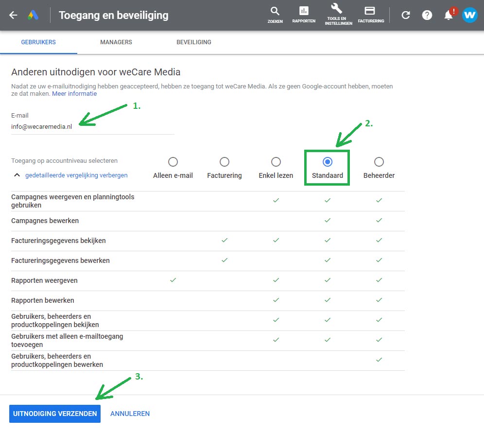 Google Ads gebruiker toevoegen stap 3