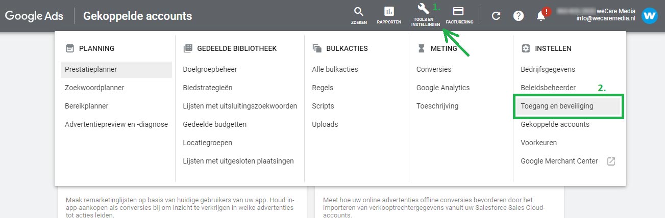 Google Ads gebruiker toevoegen stap 1