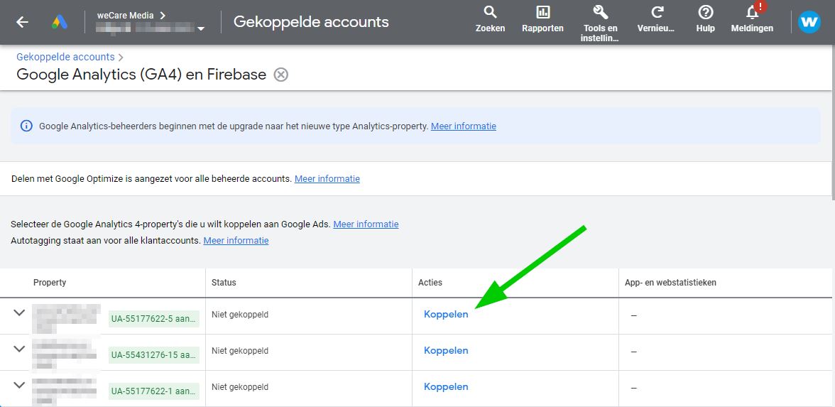 Google Ads koppelen aan Google Analytics 4