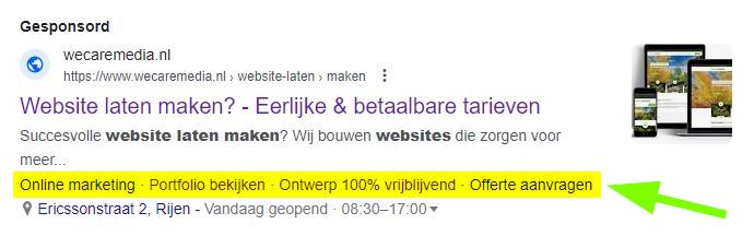 Google Ads sitelinks item