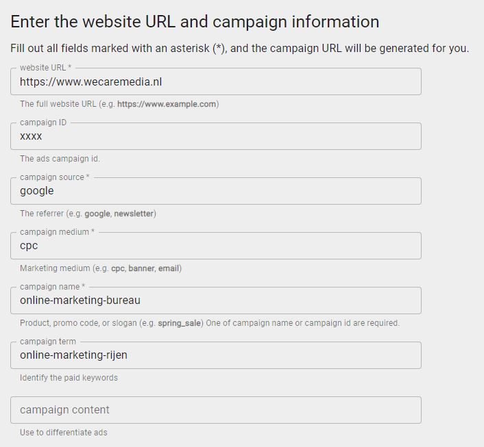 UTM URL builder van Google