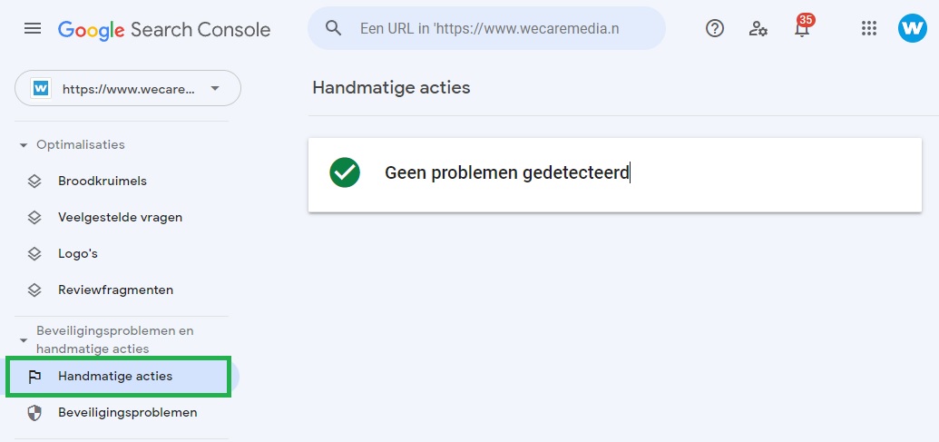 Google Search Console handmatige acties