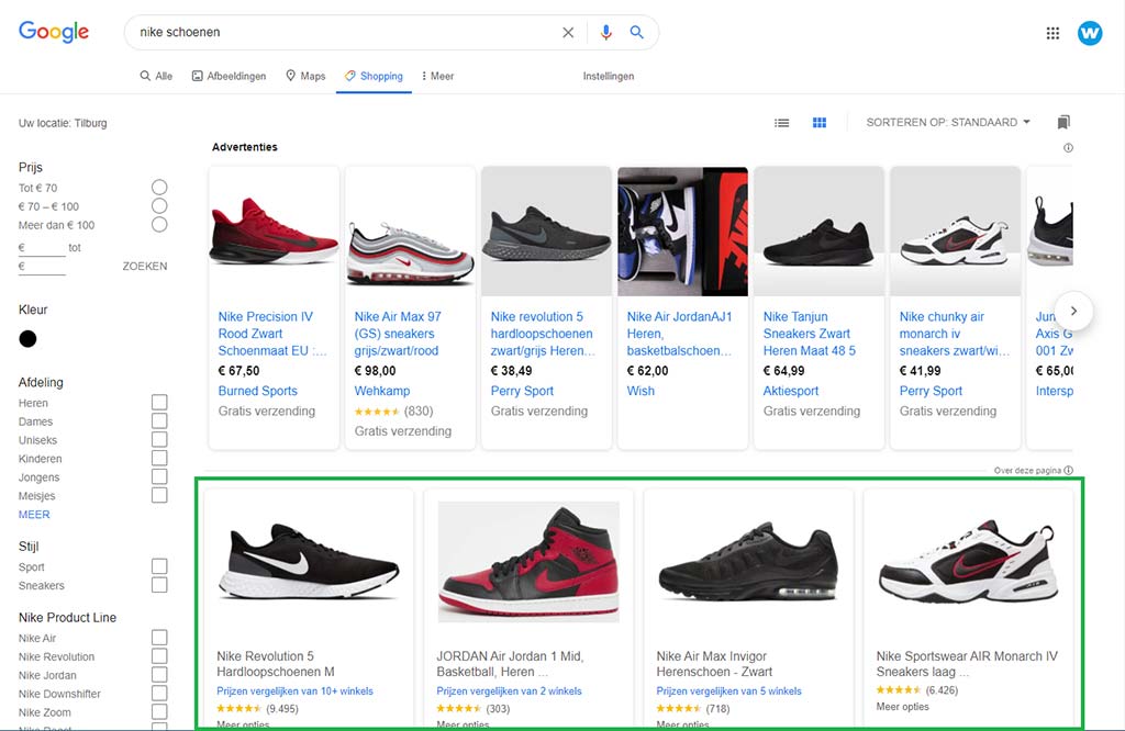 Google Shopping organische resultaten