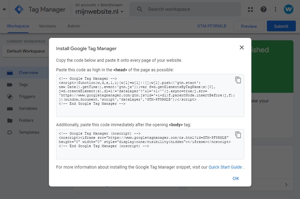 Google Tag Manager account aanmaken stap 2