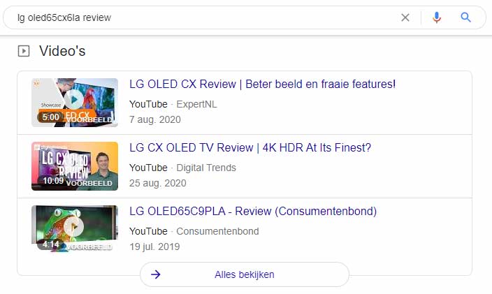 Google zoeken YouTube video's