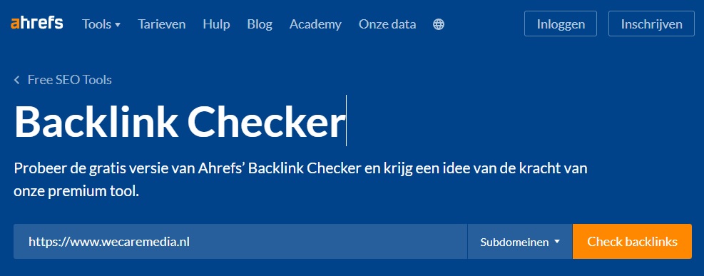Gratis backlinks checker van Ahrefs