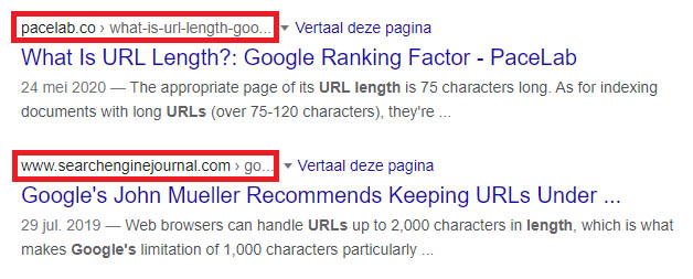 Lengte URL Google SERP