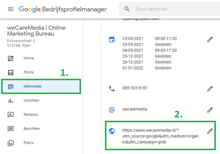 UTM code toevoegen aan Google mijn bedrijf