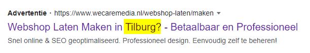 Voorbeeld plaatsnamen in Google Ads advertentieteksten